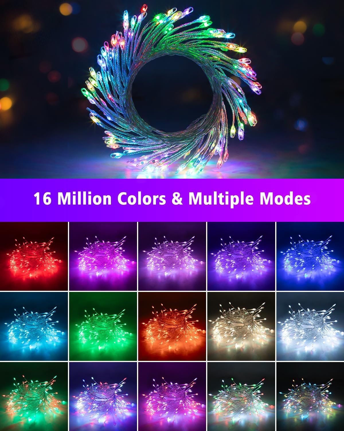 Cluster Fairy Lights 10 ft, 120 LED, Colour Changing with App