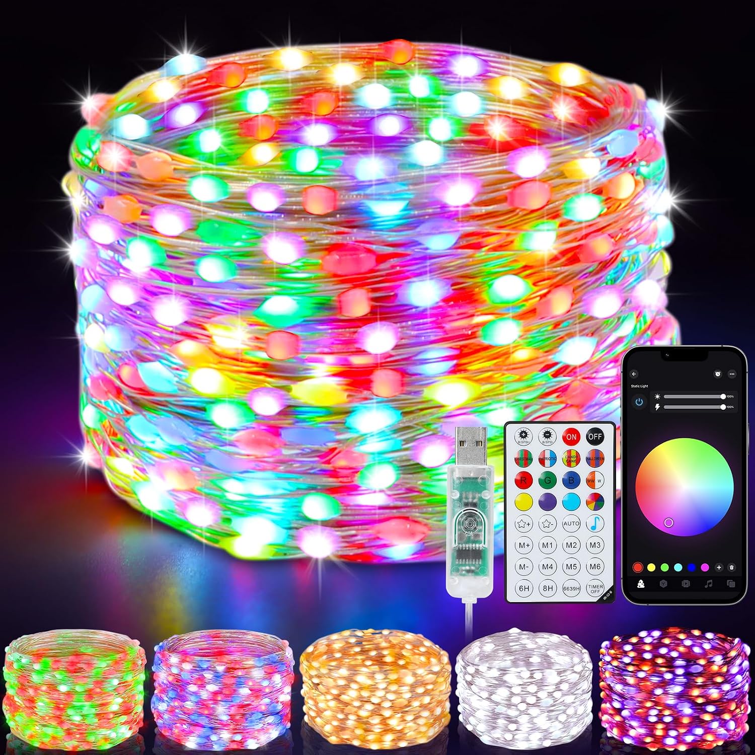 Cluster Fairy Lights 10 ft, 120 LED, Colour Changing with App