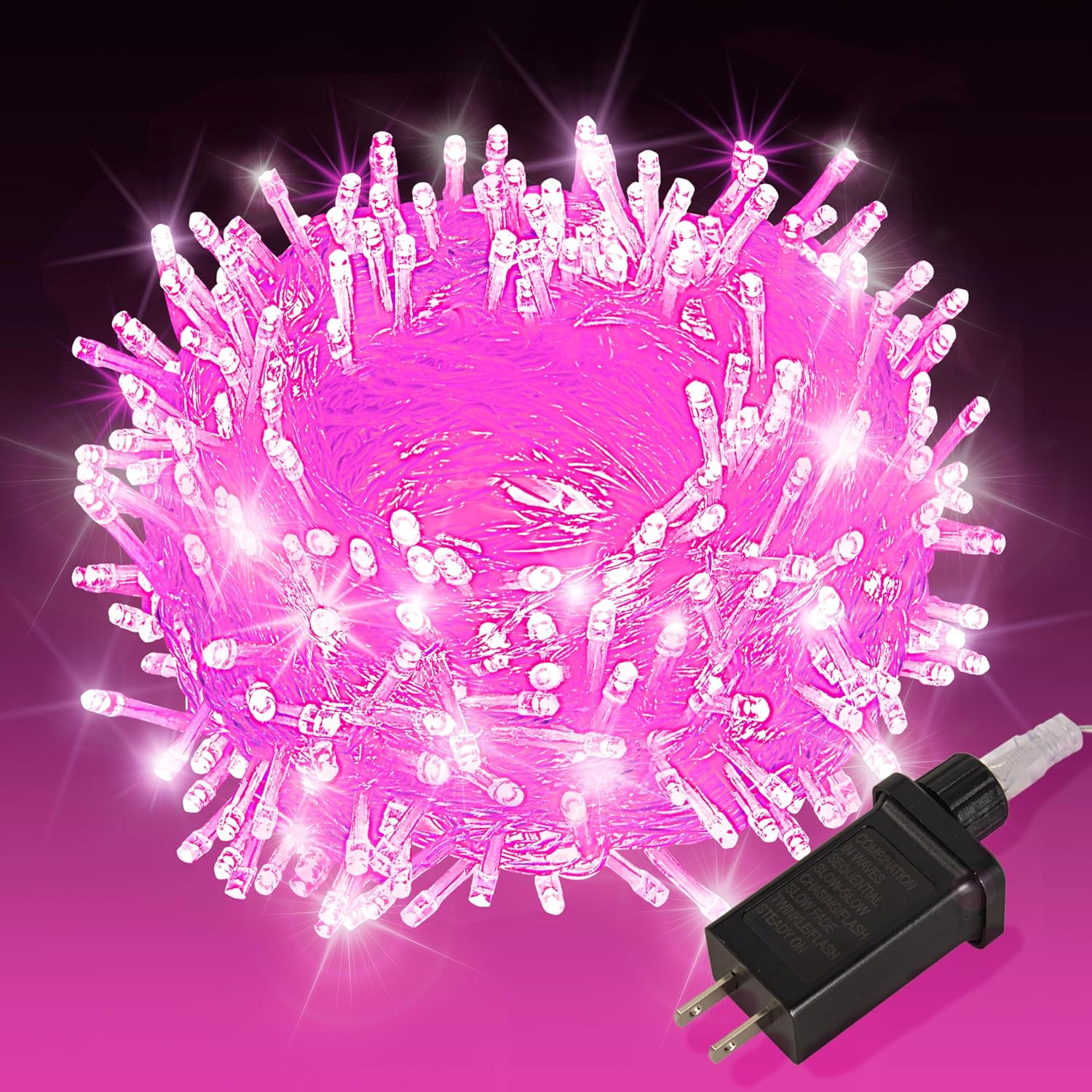 Cool White String Lights 33 ft, 100 LED, Plug In with 8 Modes