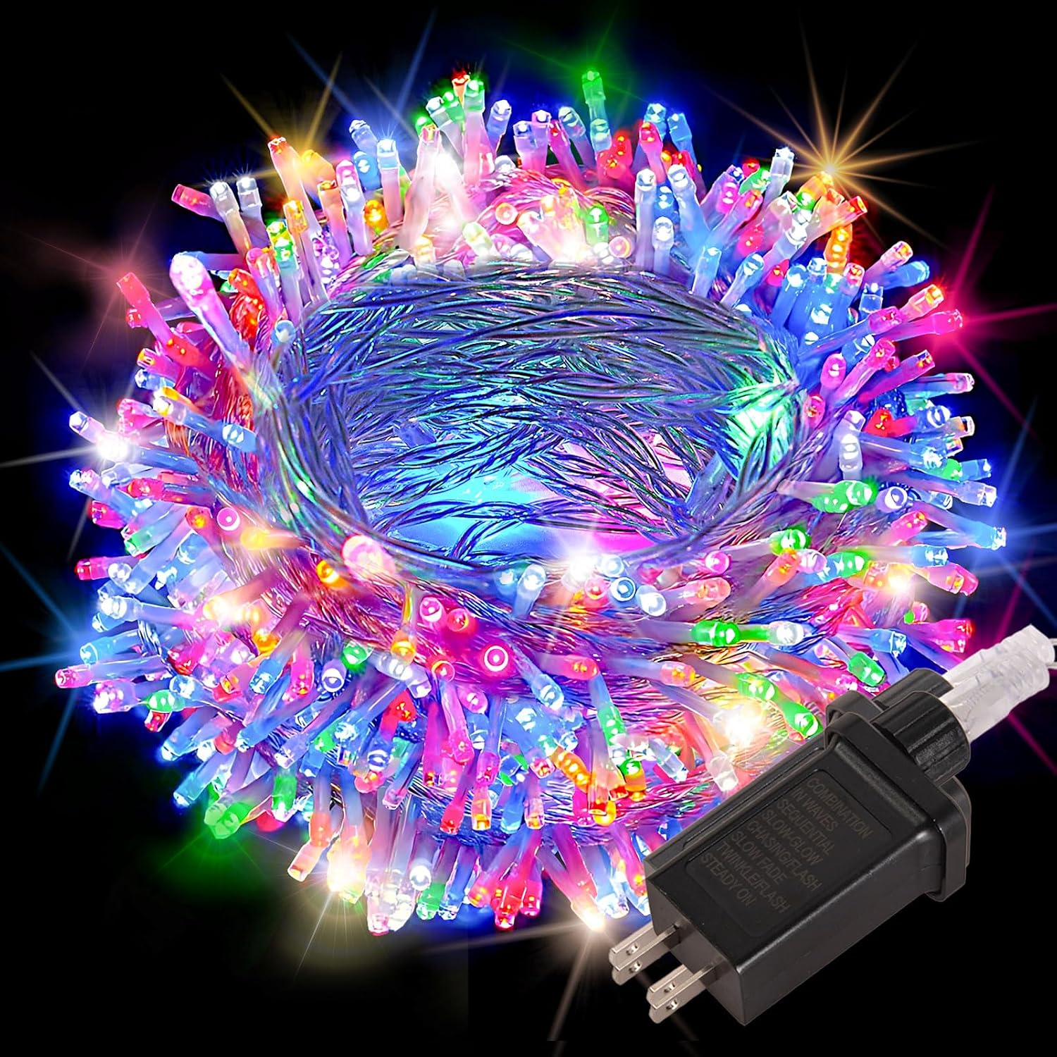 Cool White String Lights 33 ft, 100 LED, Plug In with 8 Modes