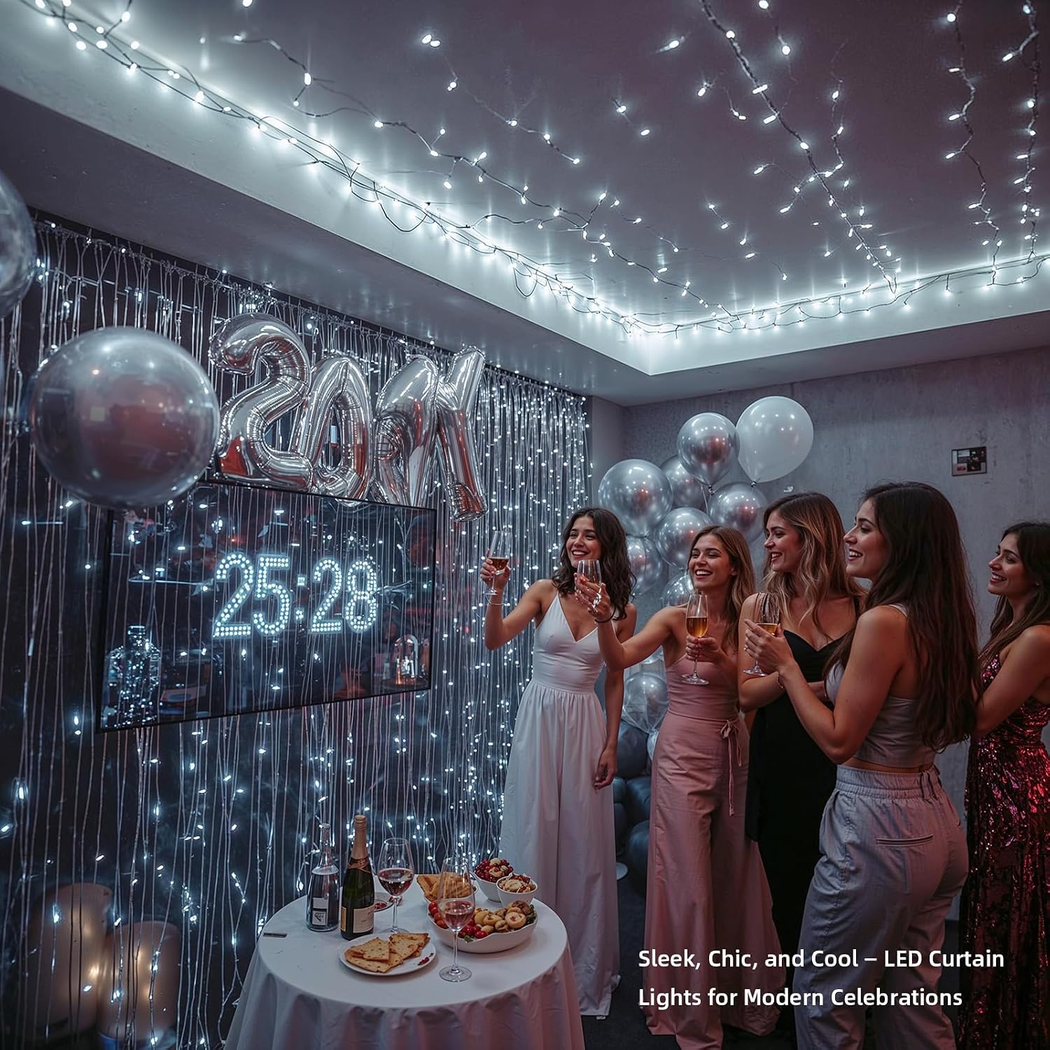 Cool White String Lights 33 ft, 100 LED, Plug In with 8 Modes