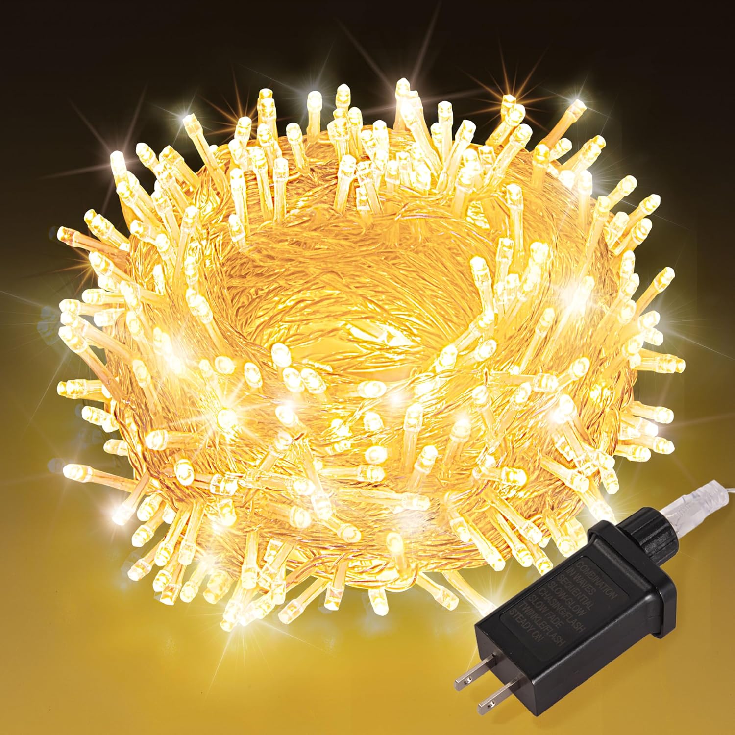 Cool White String Lights 33 ft, 100 LED, Plug In with 8 Modes