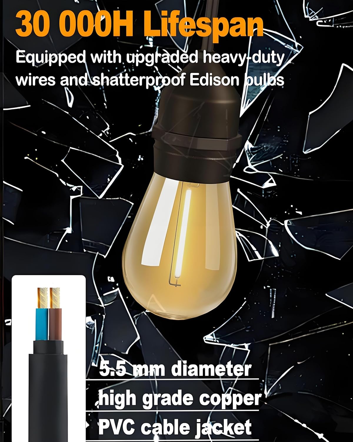 25 Ft Outdoor Patio String Lights with 15 Bulbs - Image 7