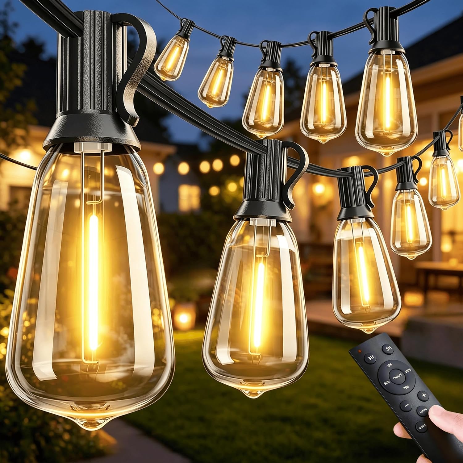 100 ft Outdoor Patio String Lights with Remote