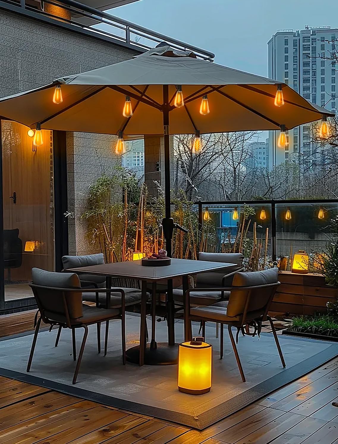 Outdoor Patio String Lights 100 ft, Waterproof with Remote Dimmer