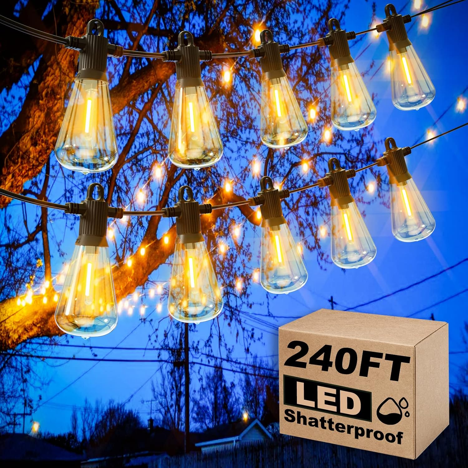 240 ft Outdoor String Lights with 124 ST38 Bulbs