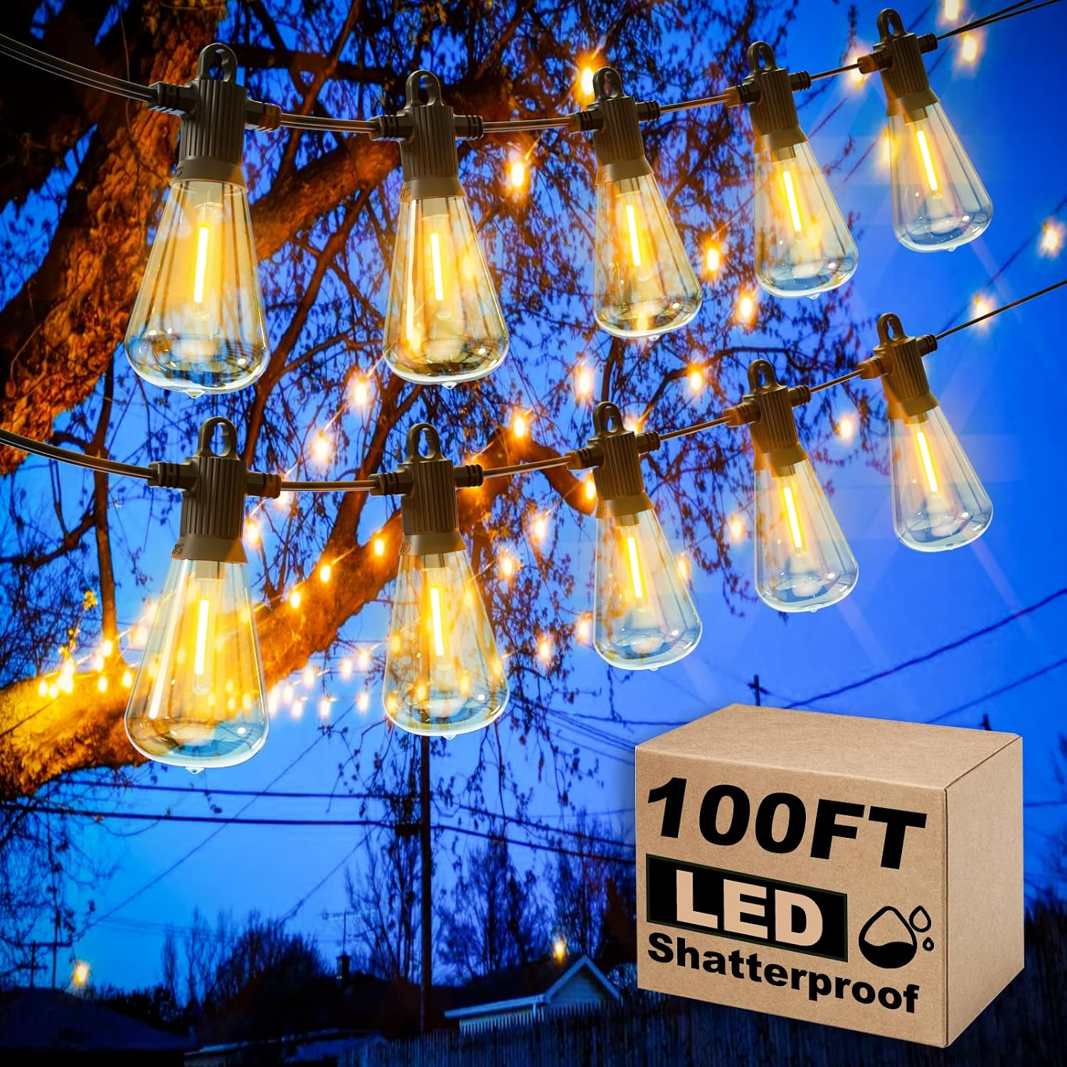 Outdoor Patio String Lights 240 ft with 124 ST38 Vintage Bulbs