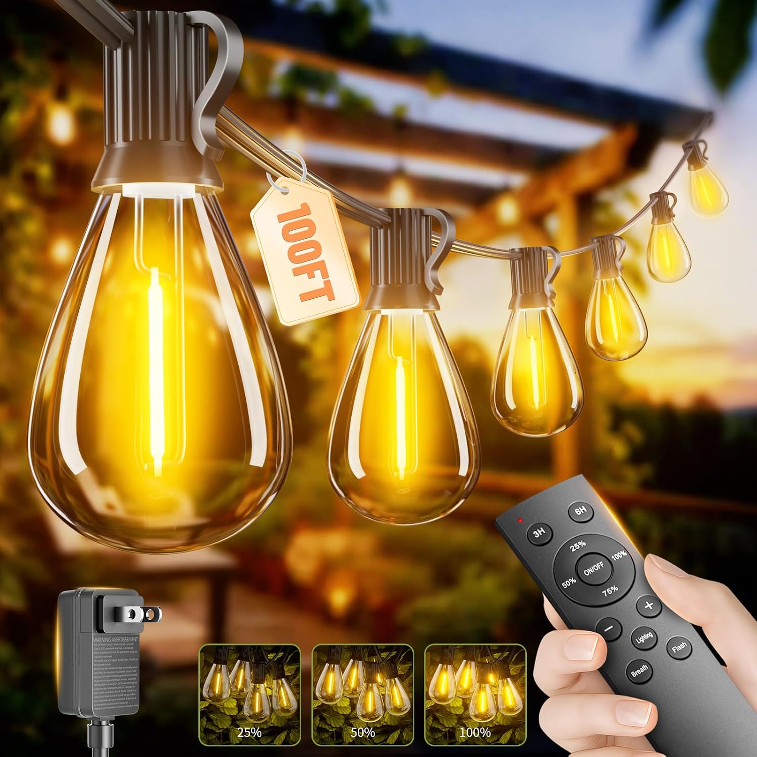 100 Ft Dimmable Outdoor Lights