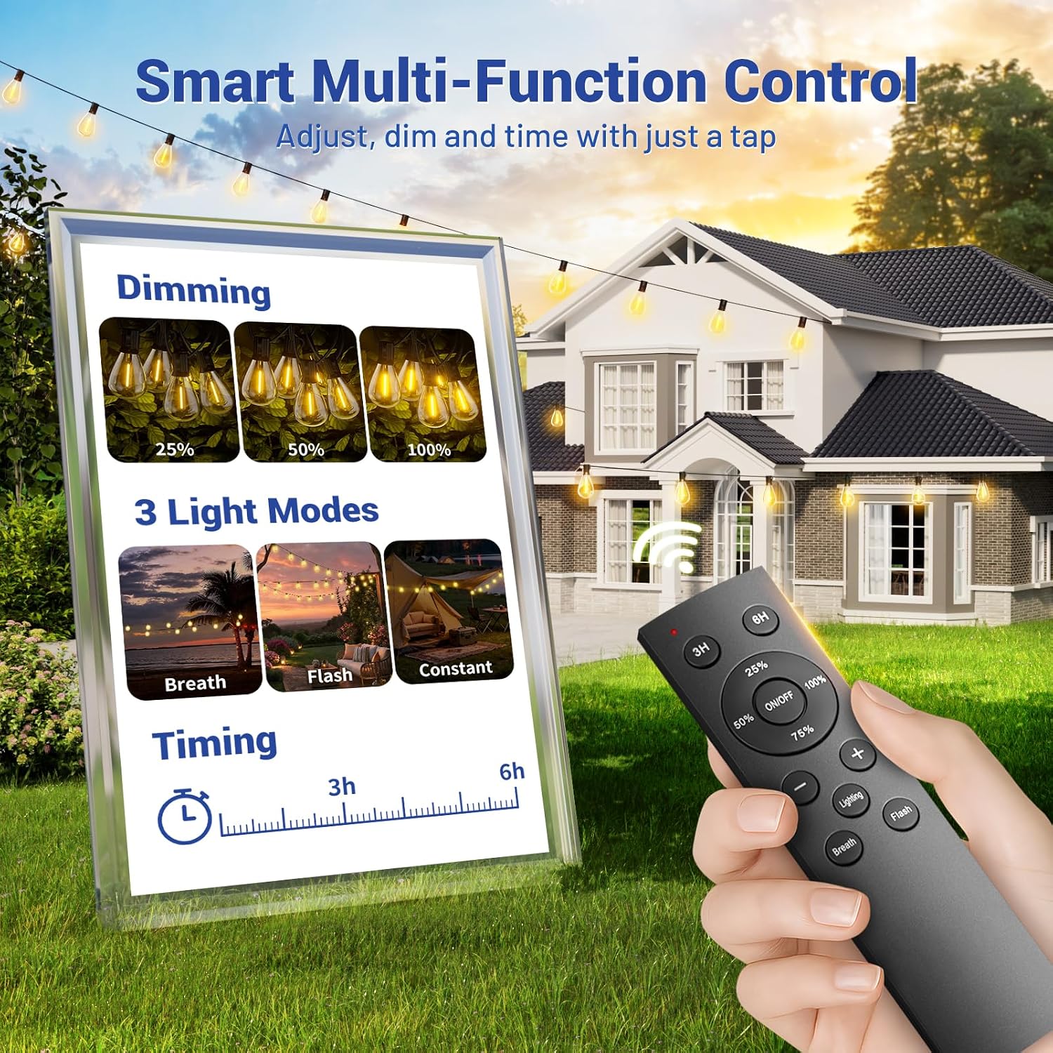 Outdoor String Lights 100 ft with 36 Shatterproof Bulbs, Dimmable