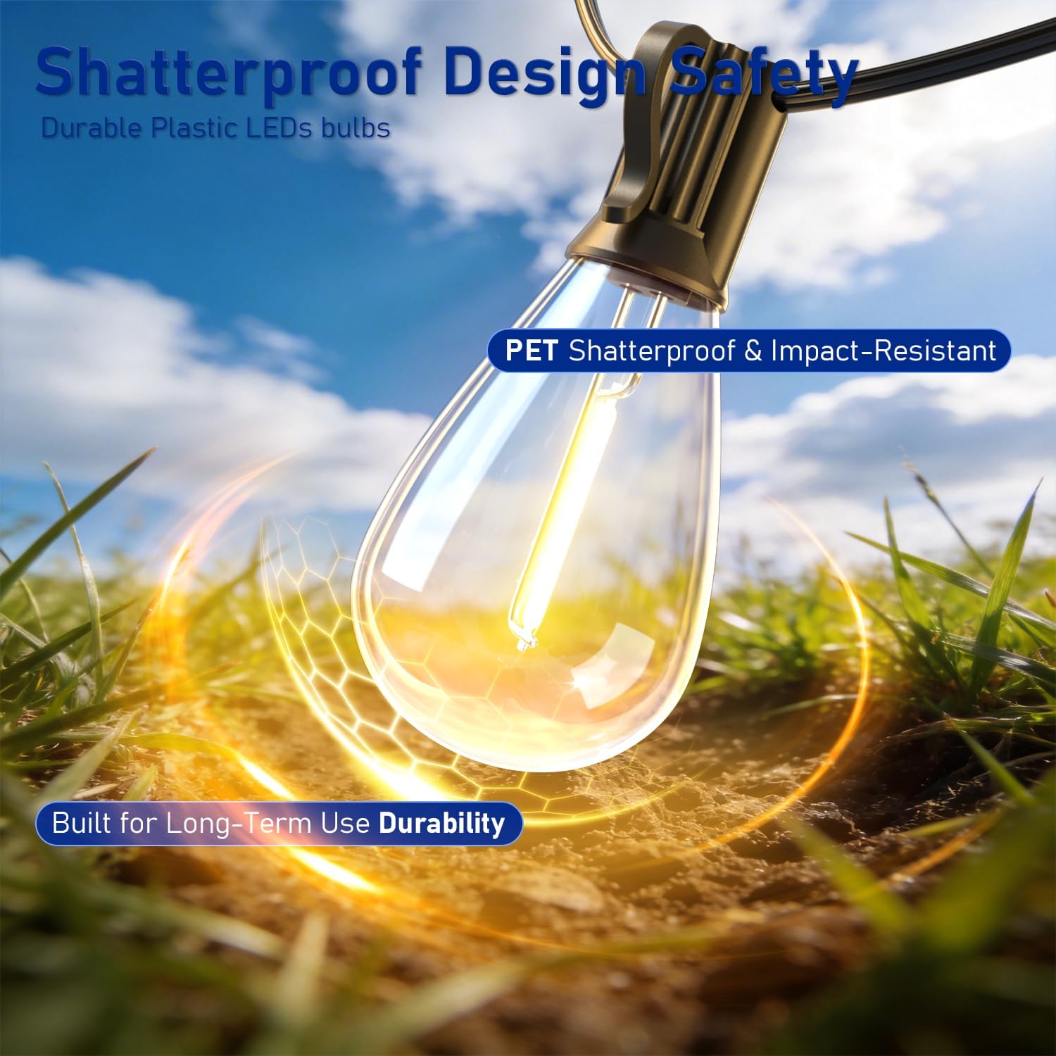 Outdoor String Lights 100 ft with 36 Shatterproof Bulbs, Dimmable