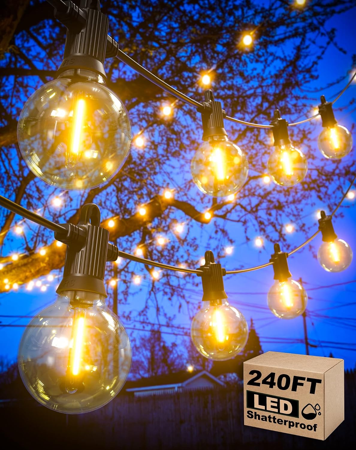 Outdoor String Lights 100 ft with 53 Shatterproof G40 Globe Bulbs