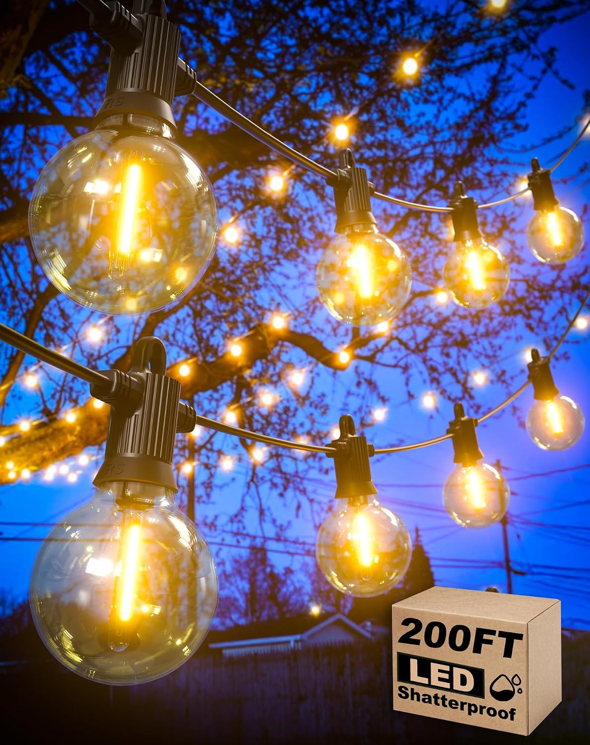 Outdoor String Lights 100 ft with 53 Shatterproof G40 Globe Bulbs
