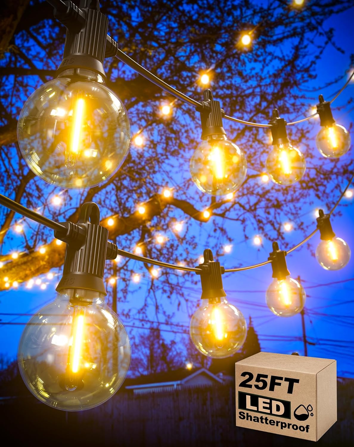 Outdoor String Lights 100 ft with 53 Shatterproof G40 Globe Bulbs