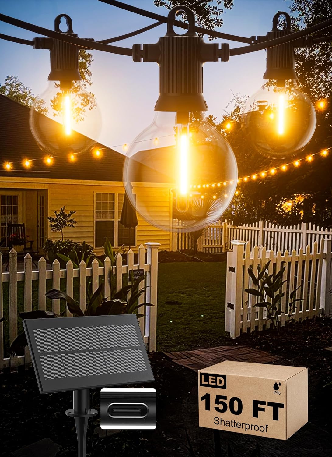 Outdoor String Lights 100 ft with 53 Shatterproof G40 Globe Bulbs
