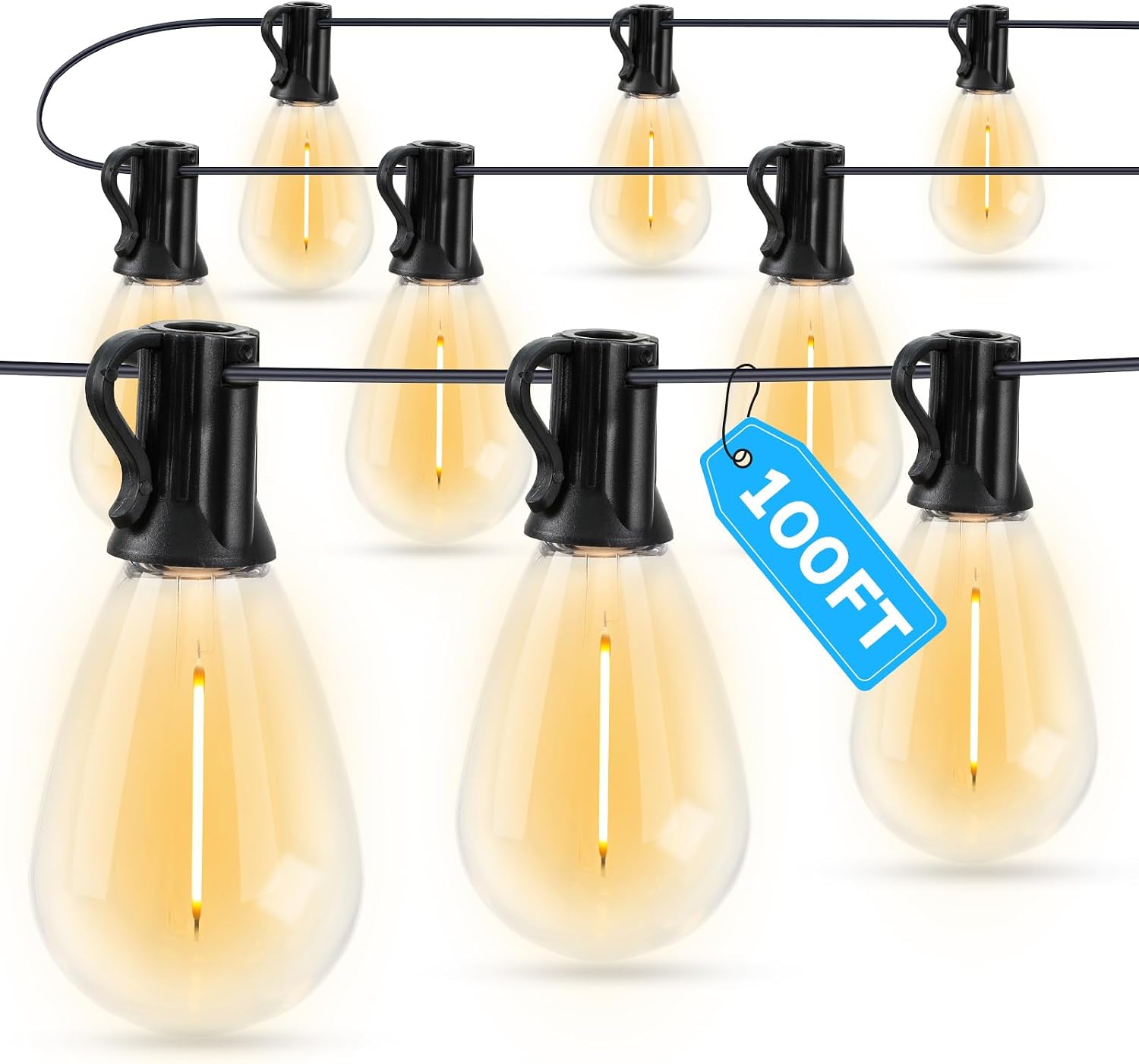 Outdoor String Lights 200 ft with 62 Shatterproof Bulbs, Waterproof