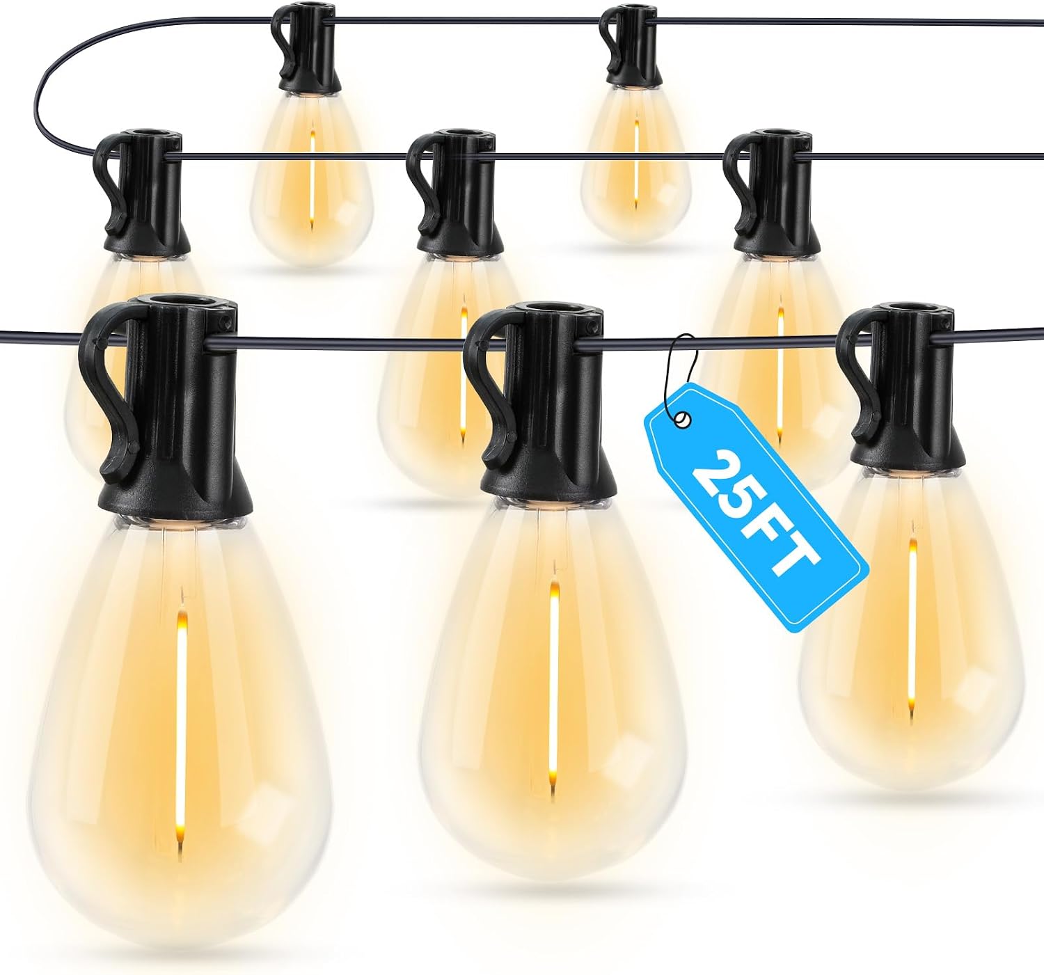 Outdoor String Lights 200 ft with 62 Shatterproof Bulbs, Waterproof