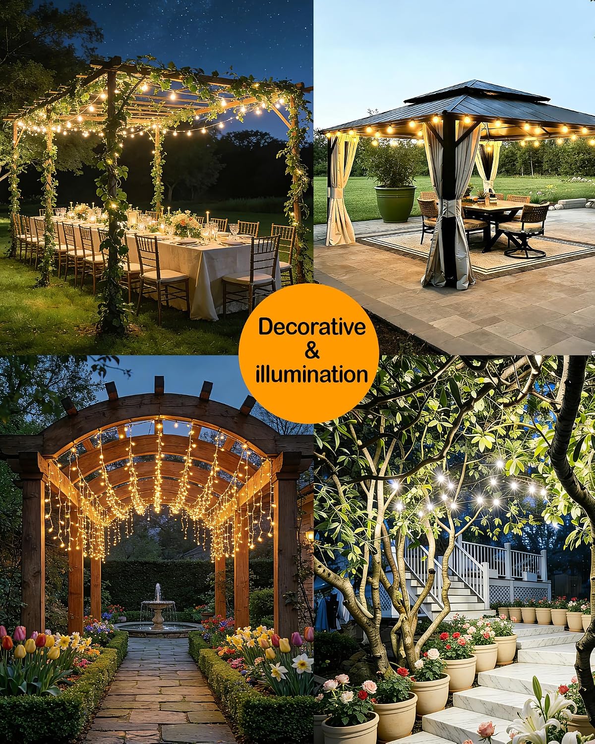 Outdoor String Lights 25 ft with 16 Edison Bulbs for Patio and Porch
