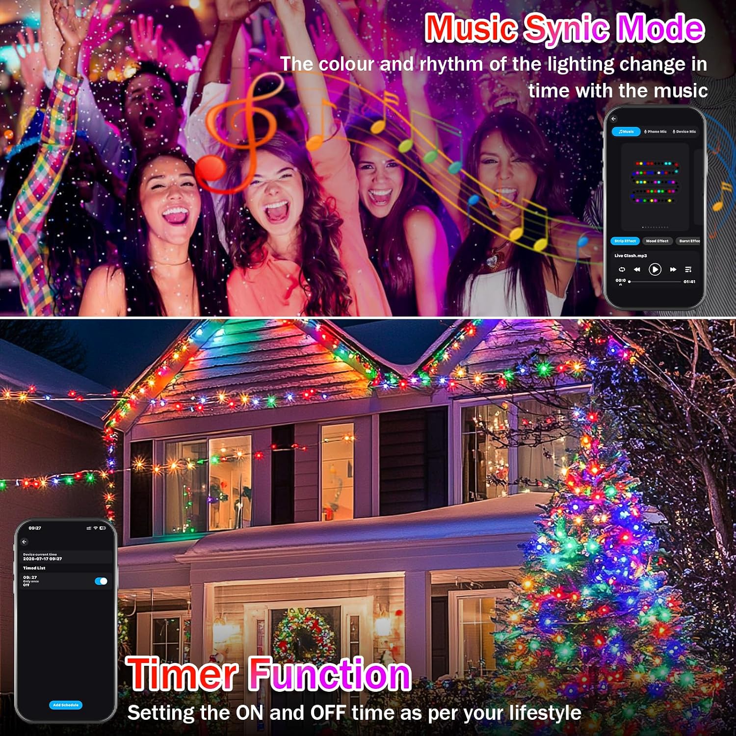 Rechargeable RGB String Lights 16 ft, 50 LED, Indoor with Controller