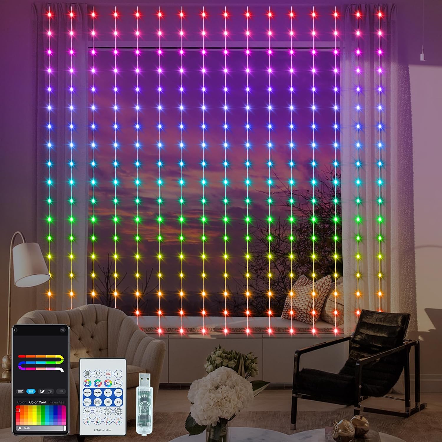 RGB Smart Curtain Lights with Remote
