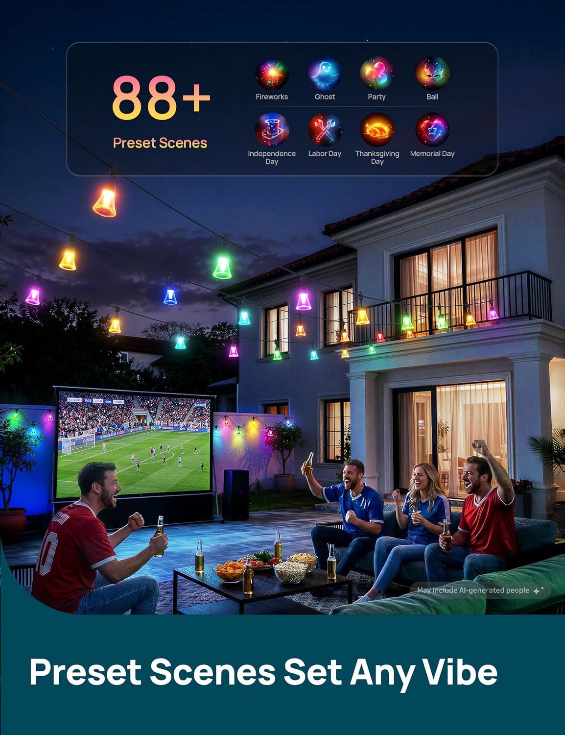 Smart Outdoor String Lights 48 ft with 20 RGB Bulbs