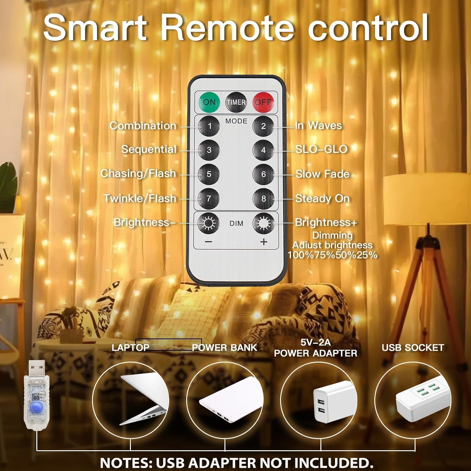 200 LED USB Warm White Curtain Lights - Image 8