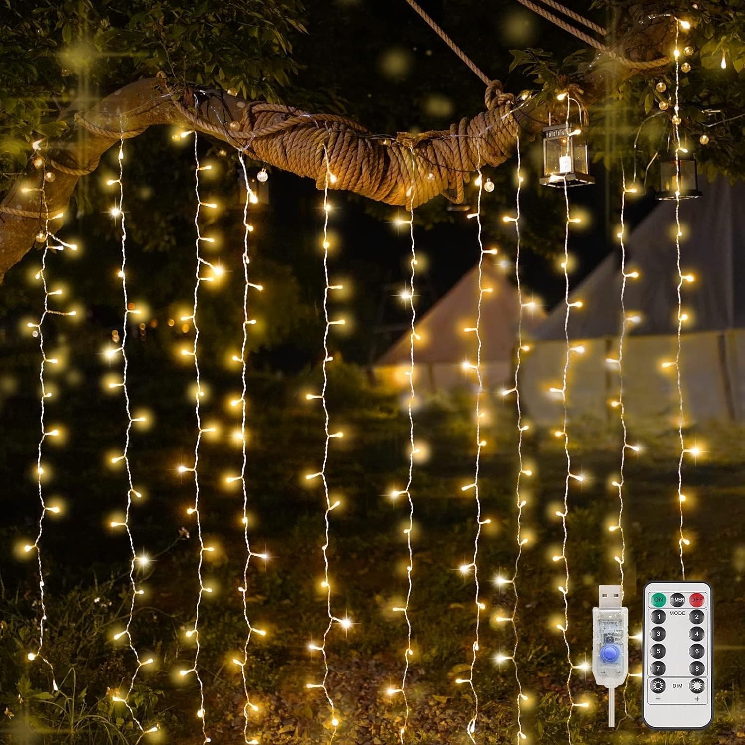 200 LED USB Warm White Curtain Lights