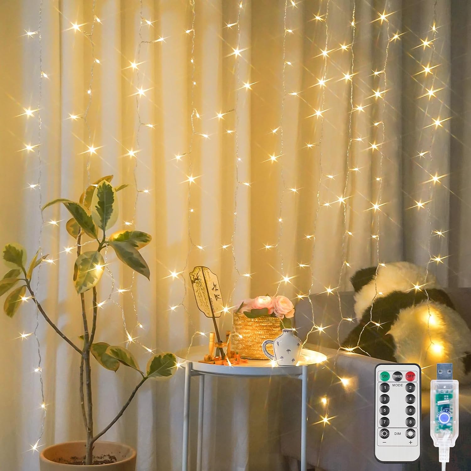 200 LED USB Warm White Curtain Lights - Image 13