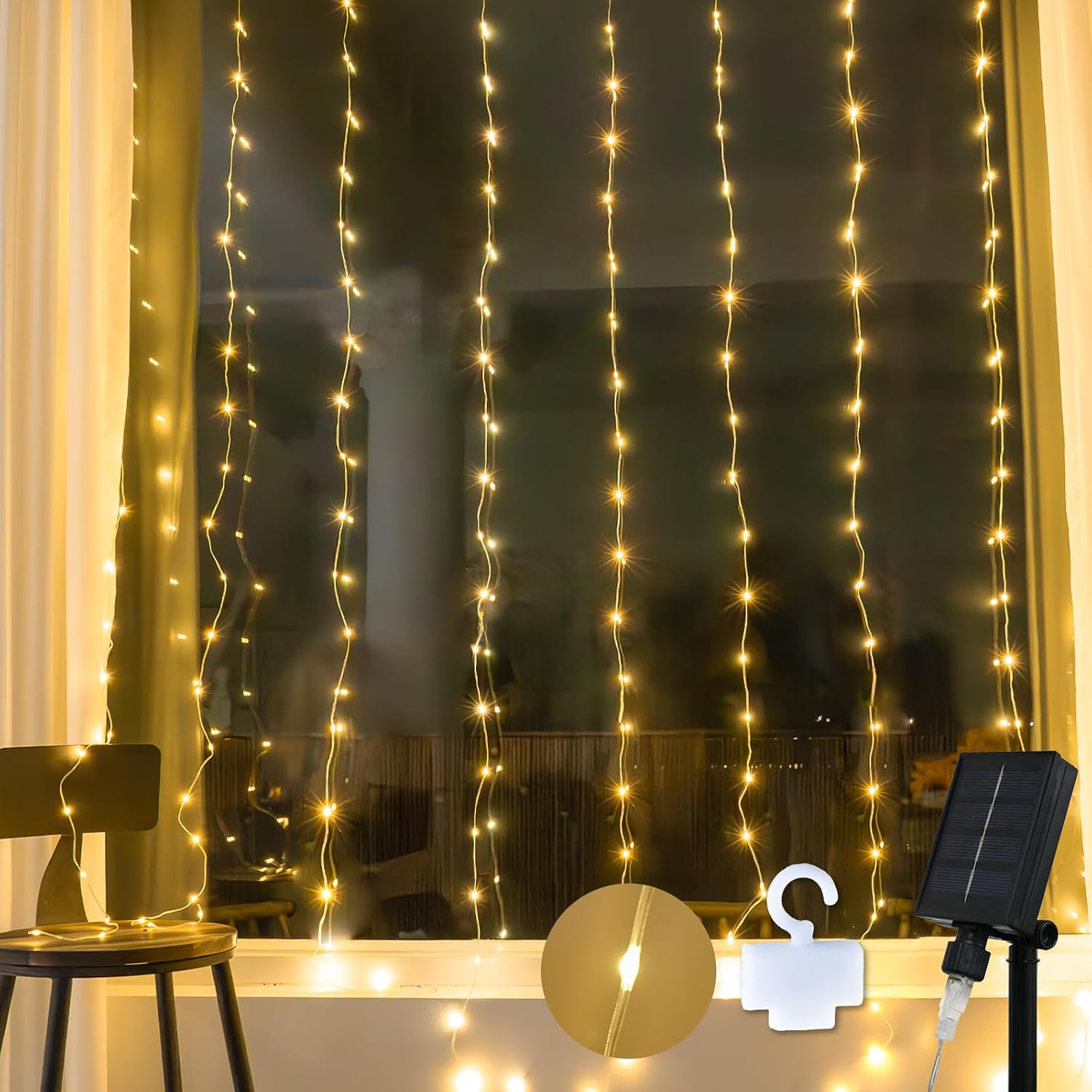 Tangle Free Warm White Curtain Lights 6.5 x 6.5 ft