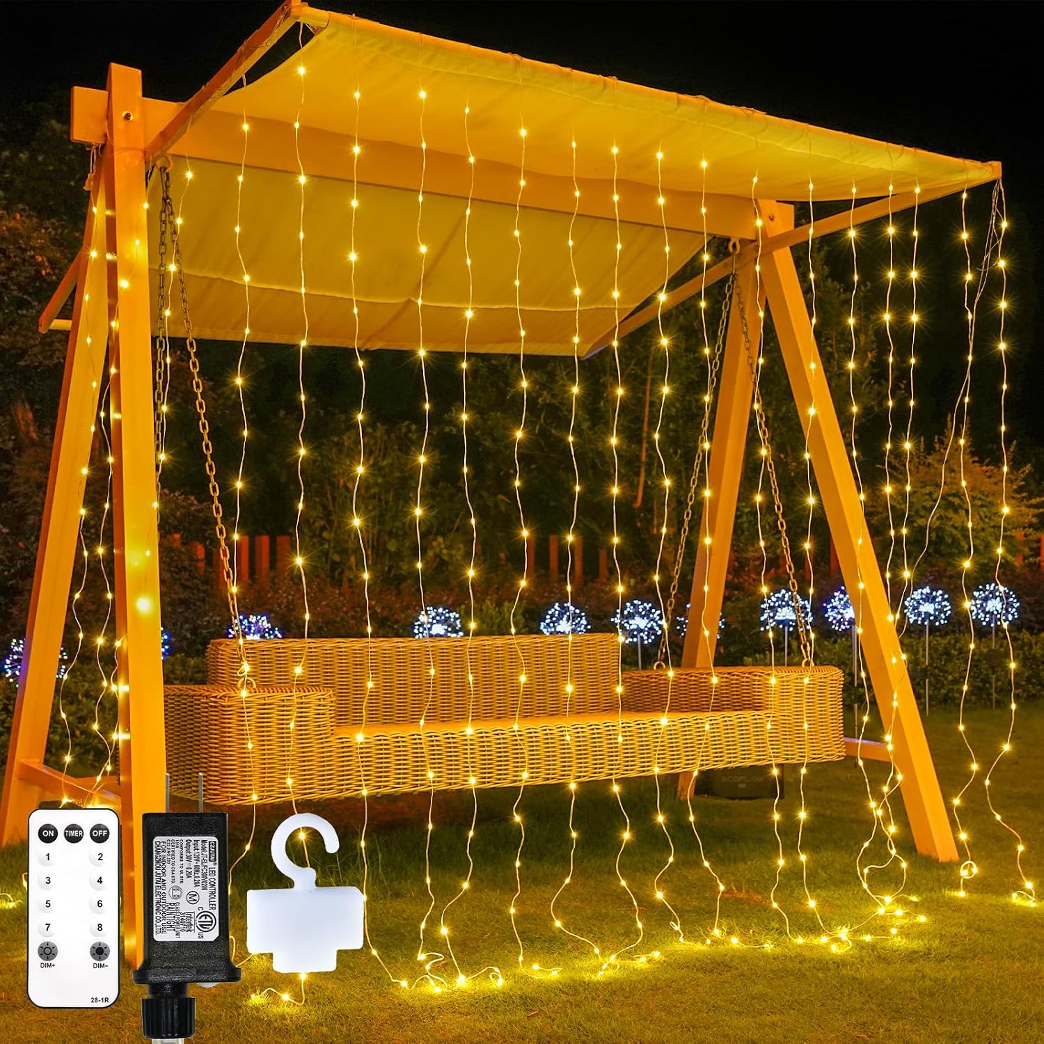 Tangle Free Warm White Curtain Lights 6.5 x 6.5 ft