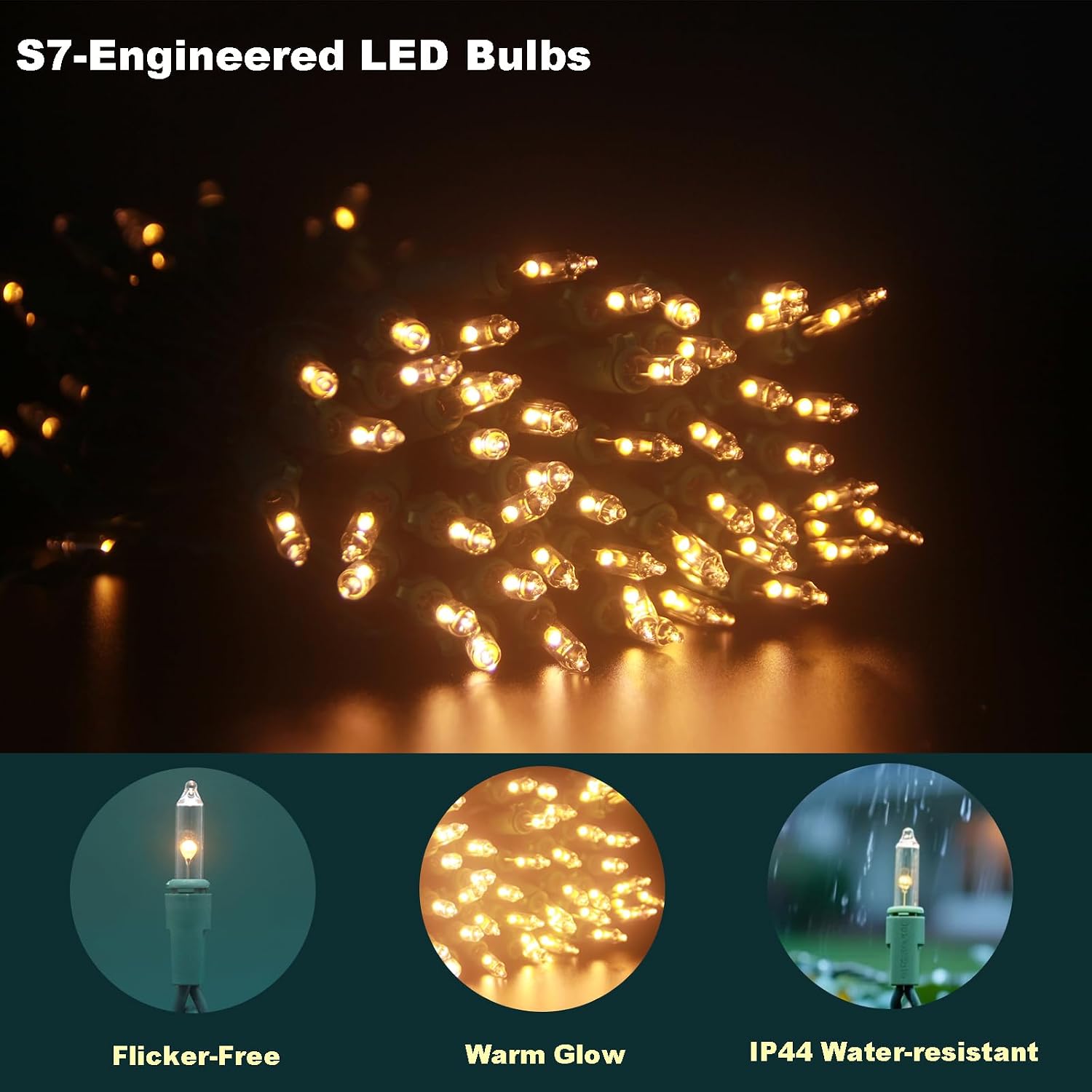 Warm White String Lights 35 ft, 100 LED, Green Wire