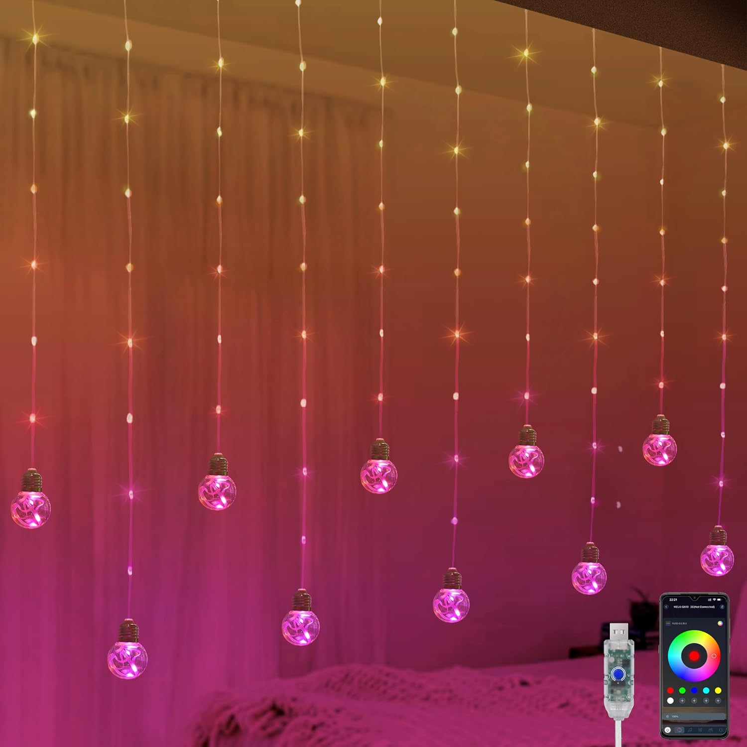 USB RGB curtain lights
